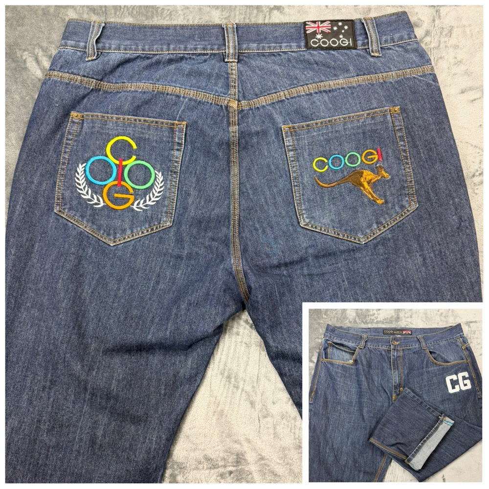 VTG 90s Y2K Coogi Australia Mens Embroidered Baggy Jeans Blue 48X32 Hip Hop